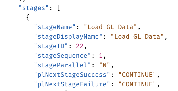 Stage names, sequence and the success and failure routing