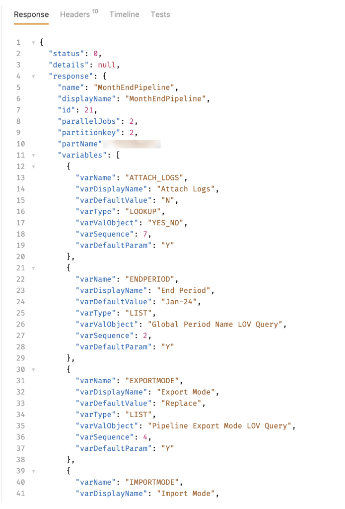 The JSON response returned by the call