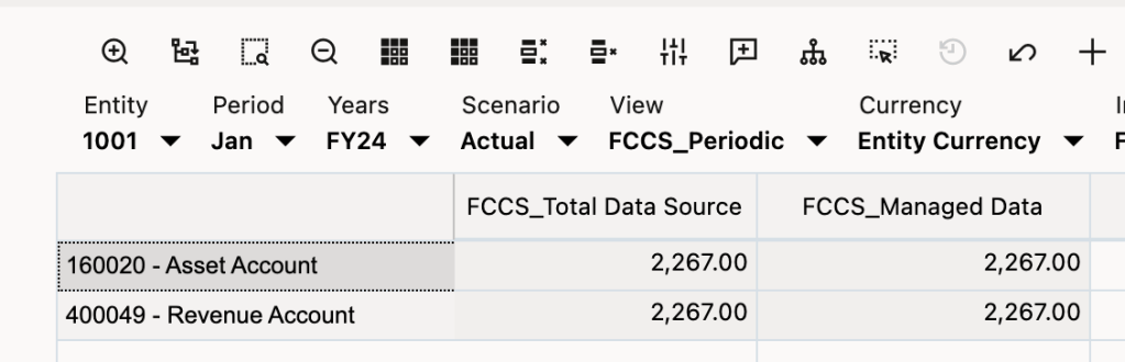 Smart View retrieval of the cash and Sales accounts before the journal is posted